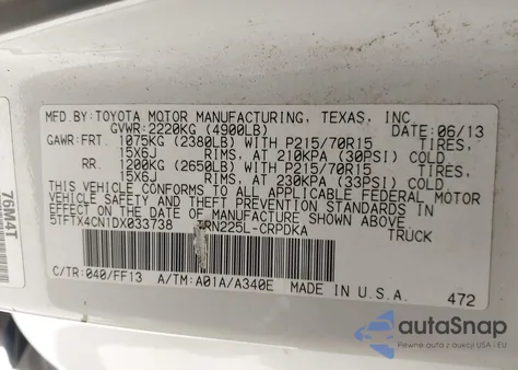 2013 Toyota Tacoma from USA, damaged, VIN 5TFTX4CN1DX033738